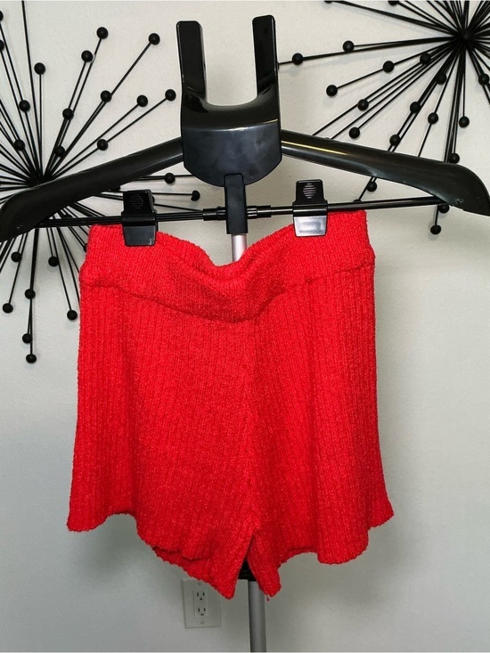 Red Ribbed Knit Lounge Shorts Size Small